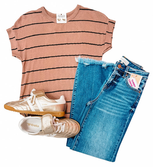 Stripe Thru Mocha Knit Top