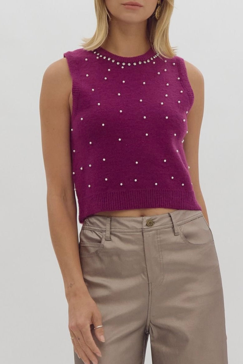 Prissy Plum Pearl Sweater Top