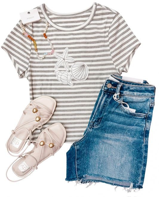 AT Sea Heather Grey Stripe SS Top