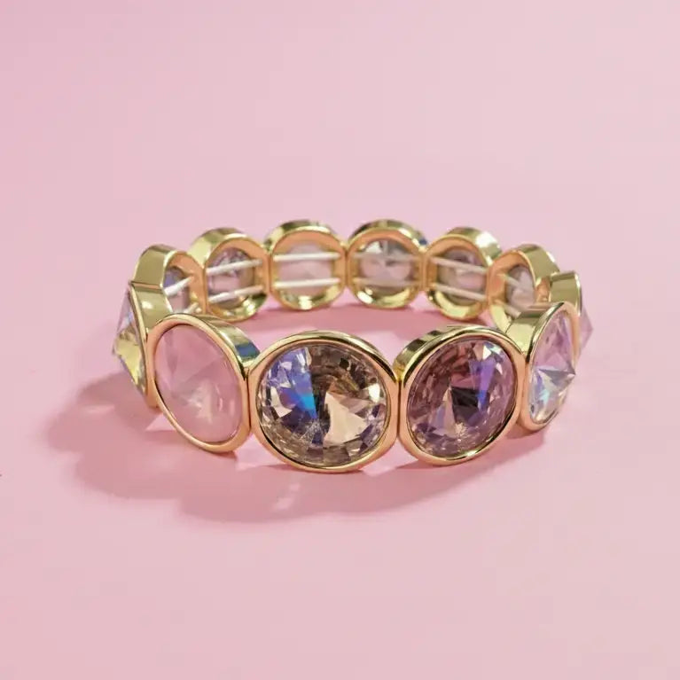 Enamel Stretch Bracelet - Rounded Gems - Elise - Multi Color