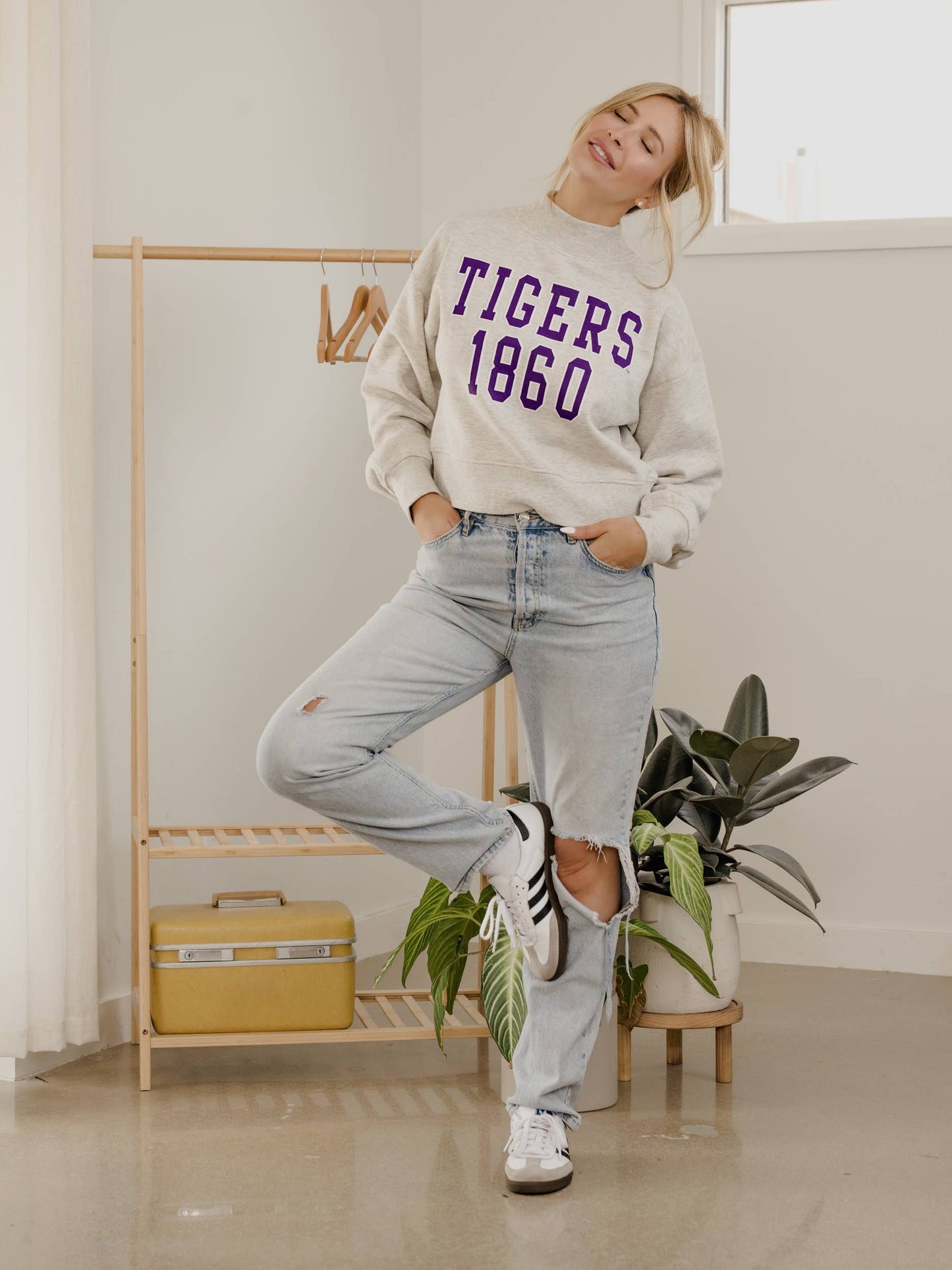 LSU Tigers College Block Puff Ink Gray Mock Neck Sweatshirt