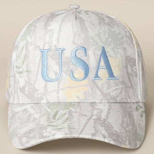 USA Letter Embroidery Camo Print Baseball Cap: BEIGE CAMO-LT BLUE
