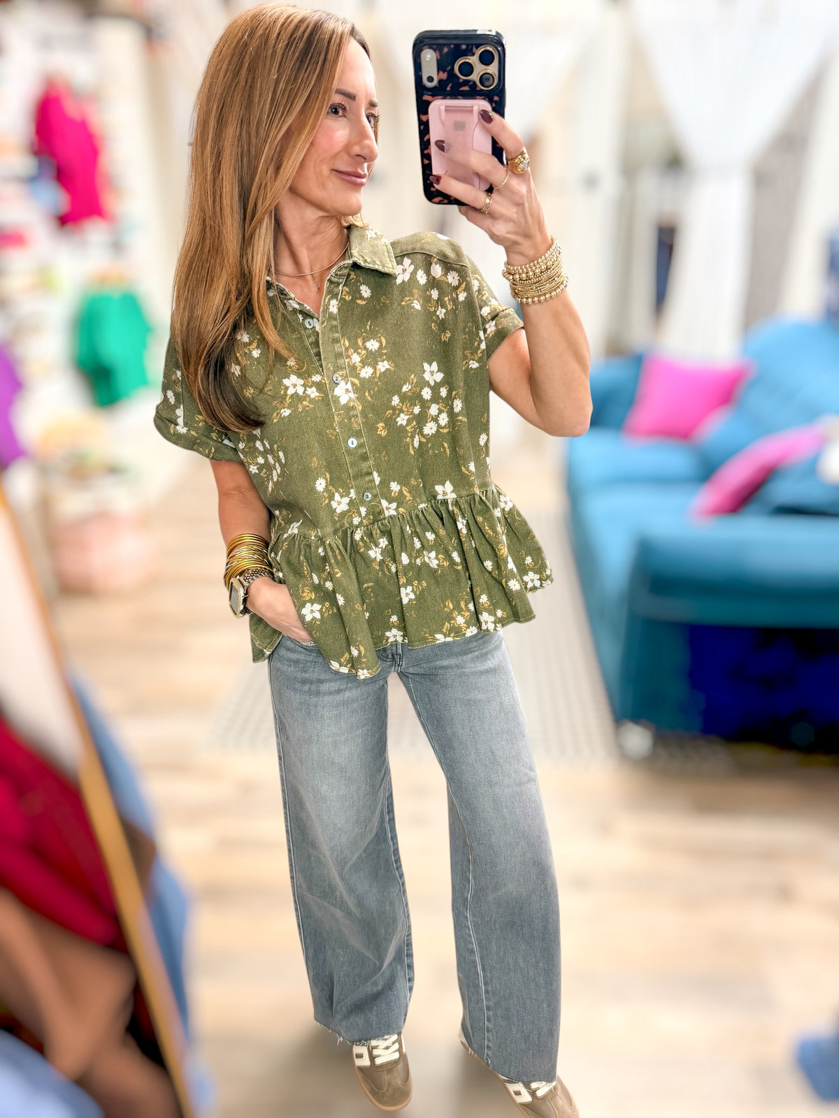 Green Tea Garden Denim Top
