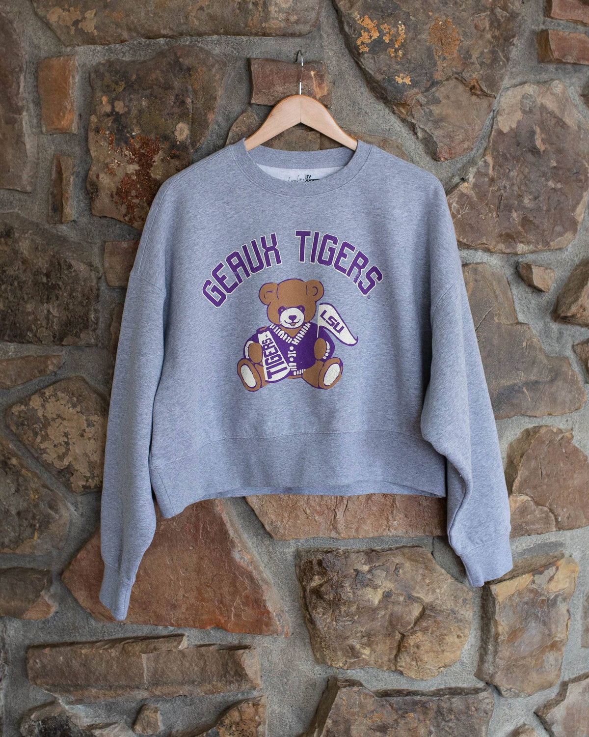 Geaux LSU Tigers Bear Gray Hi-Dive Oversized Crew Sweatshirt