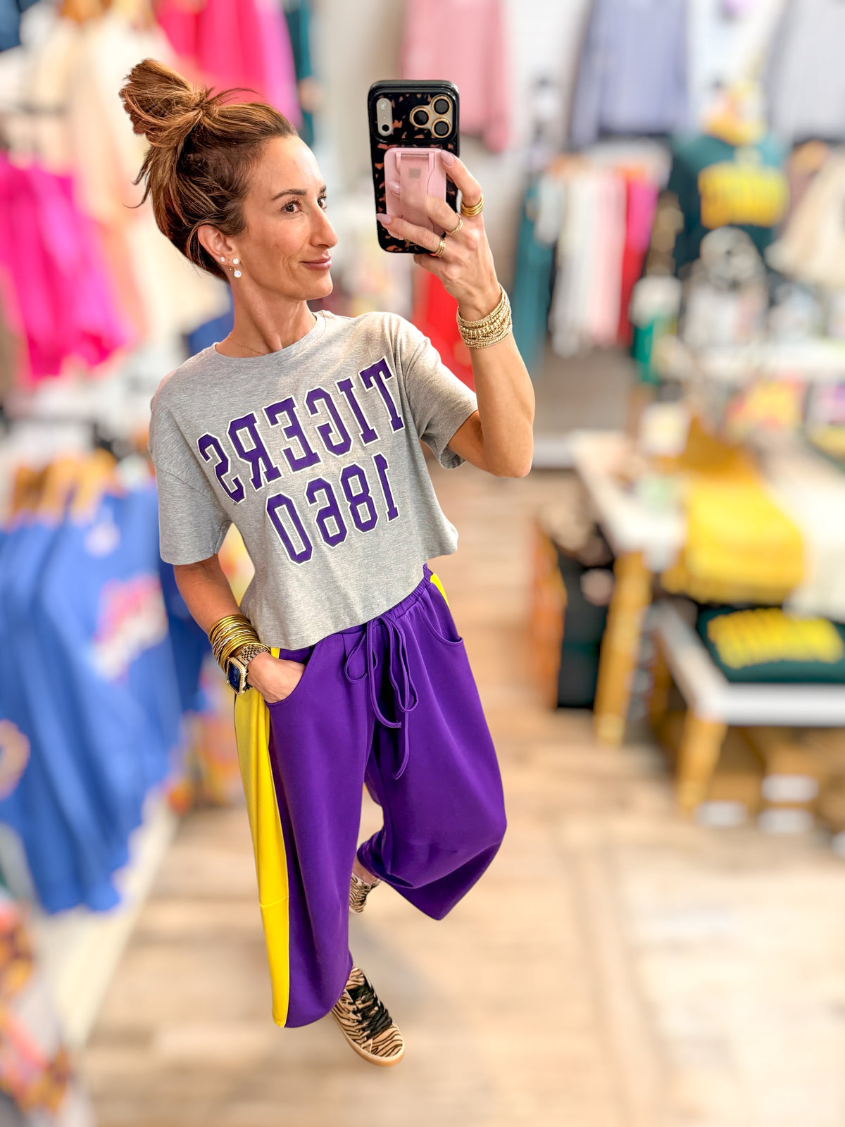 LSU Tigers College Block Puff Ink Gray Cropped Tee