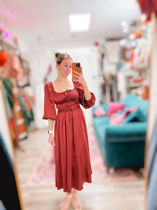 Lady Red Satin Maxi Dress