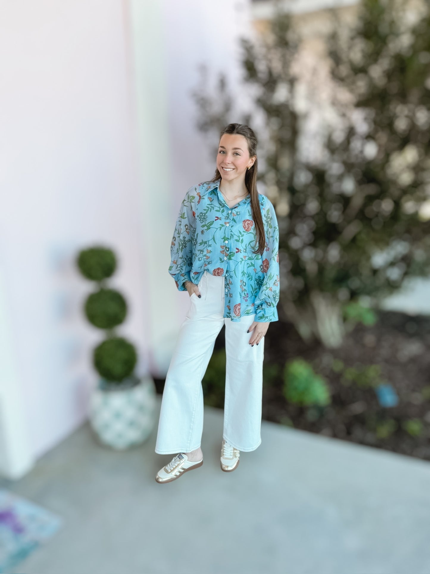 Blue Blooms Floral Long Sleeve Top