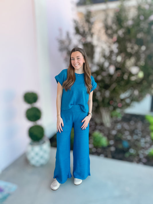 On A Roll Blue Sweater & Pant Set