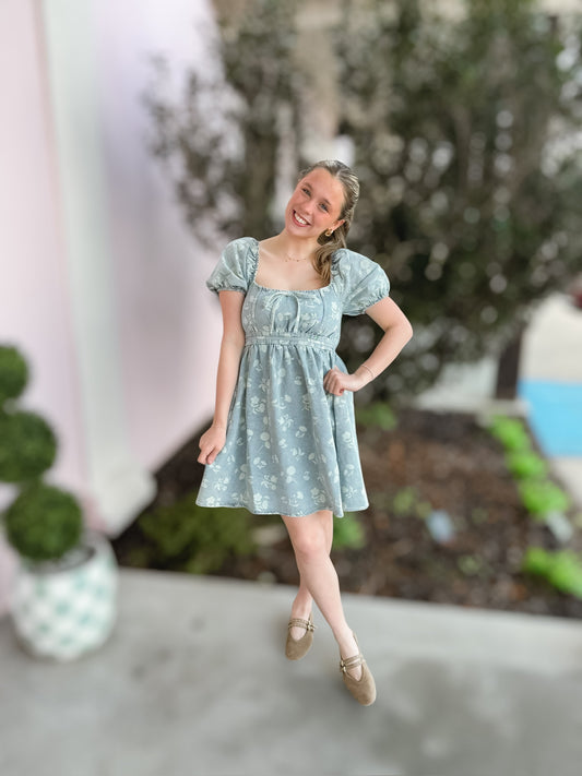 Spring Forward Floral Denim Dress