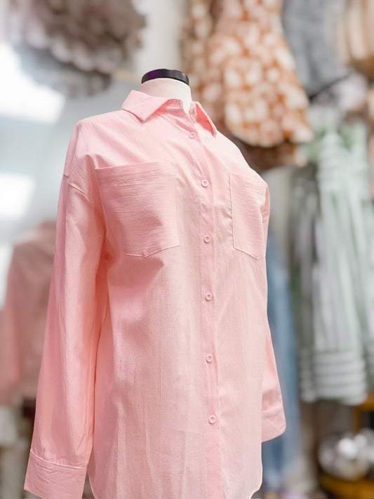 Pink Golden Hour LS Oxford Pinstripe Button Up
