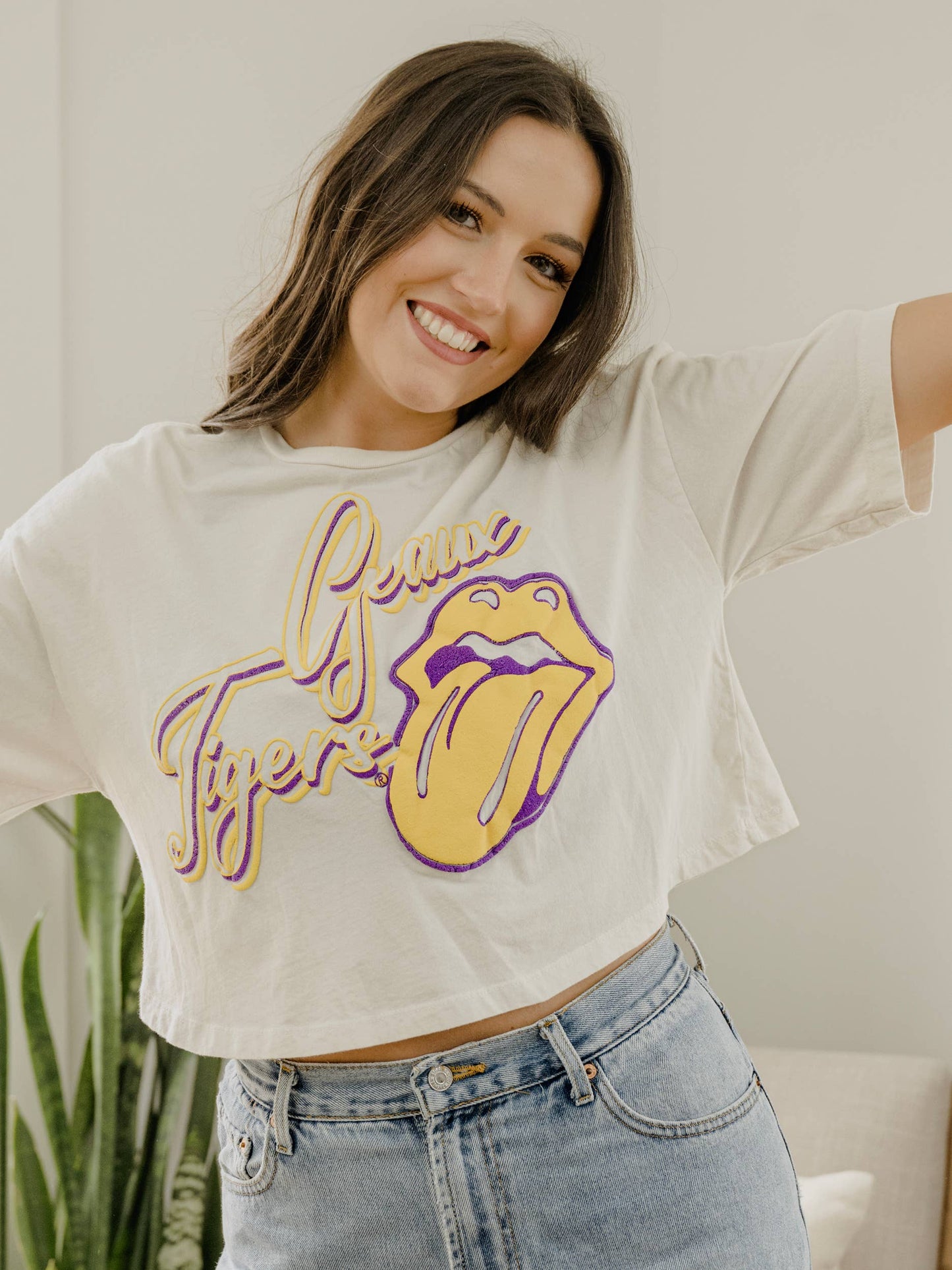 Rolling Stones LSU Geaux Tigers Malibu Off White Cropped Tee