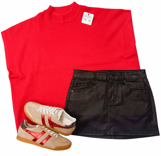 Ruby Red Ribbed Mock Neck Sweater