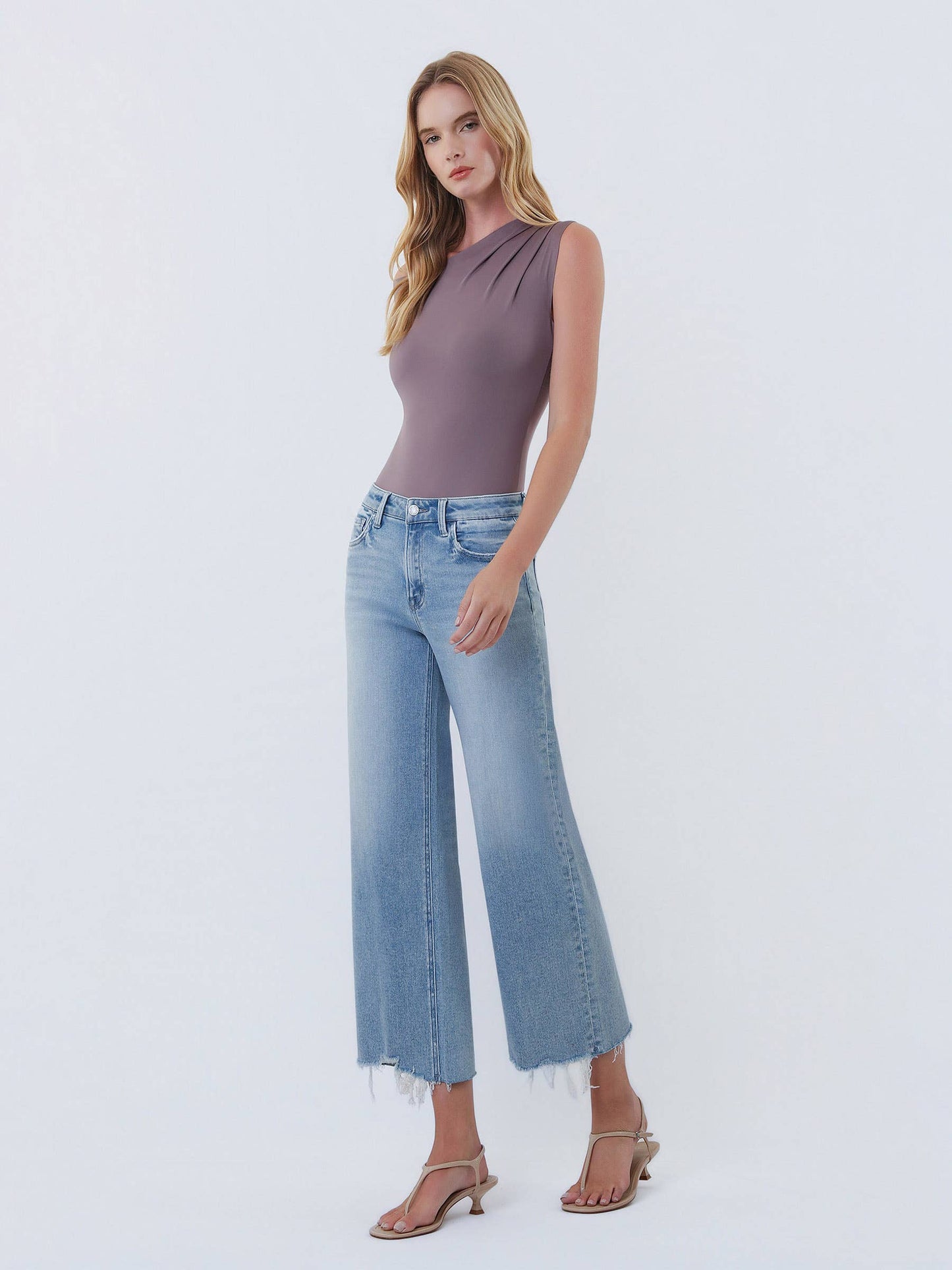 Imagine HR Distressed Hem Crop Wide Leg Denim