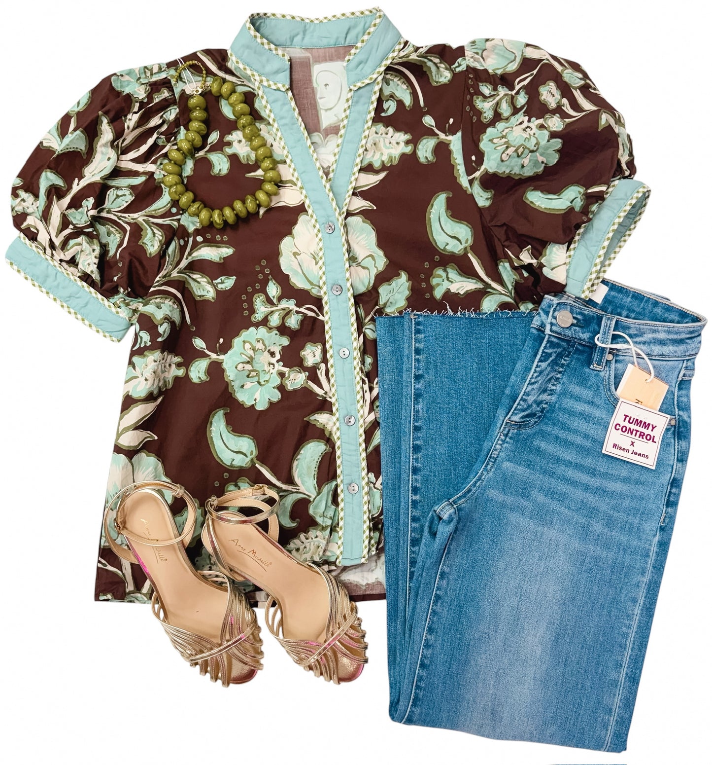 Cocoa Floral Embrace Puff Sleeve Top