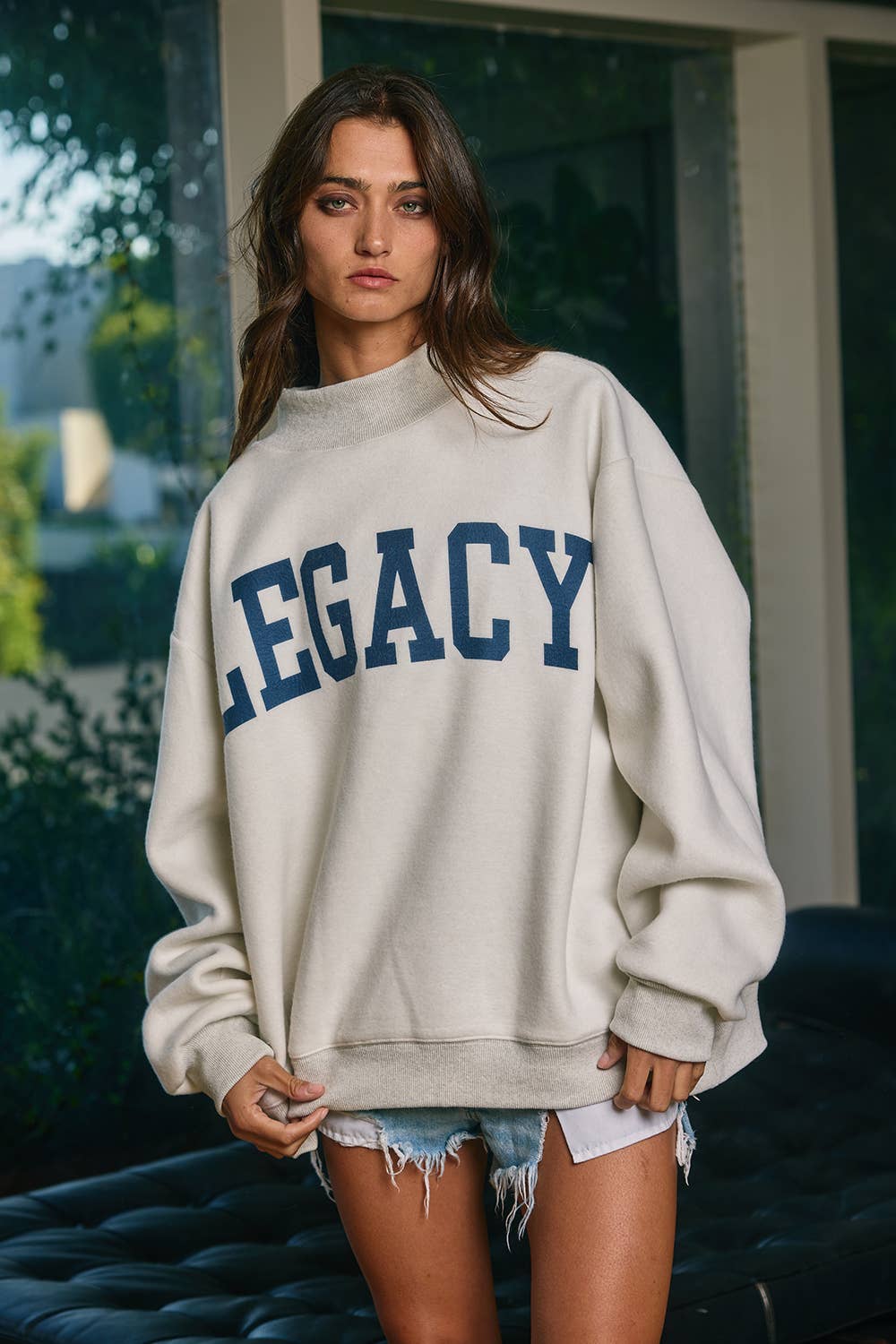 ‘FREEDOM/LEGACY' Print Reversible Mock Neck Sweatshirt