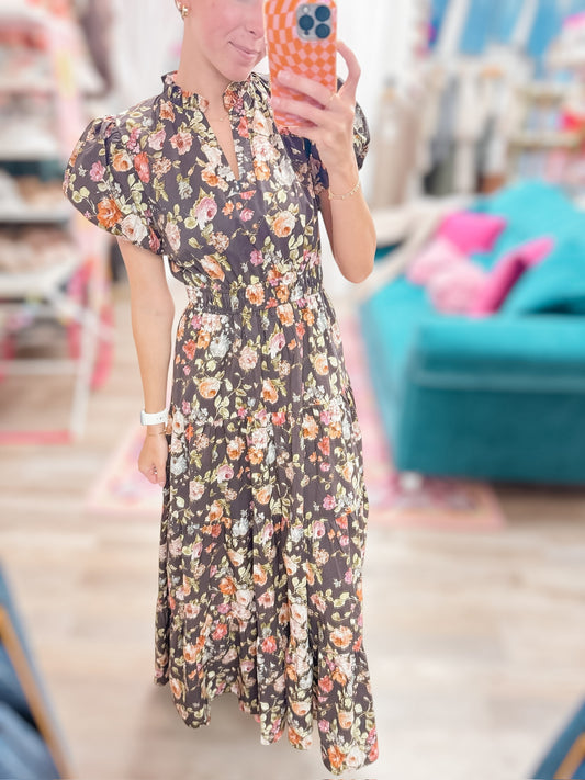 Fall In Love Fall Blossom Maxi Dress Chocolate