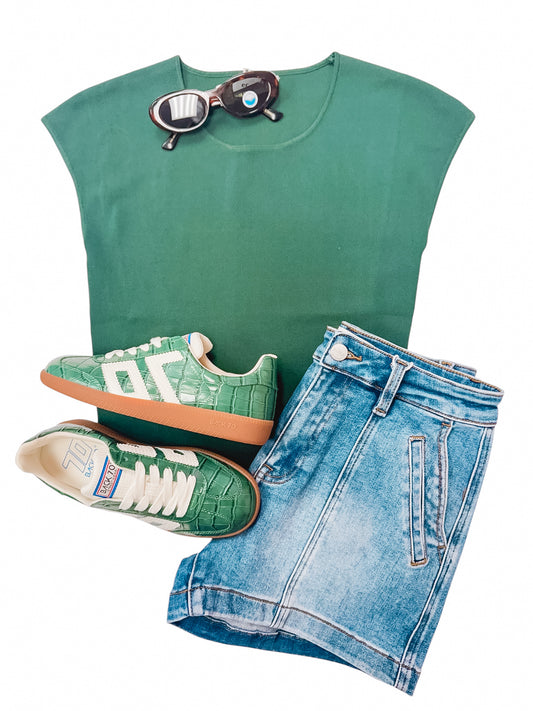 It’s A Way Hunter Green Cap Sleeve Top
