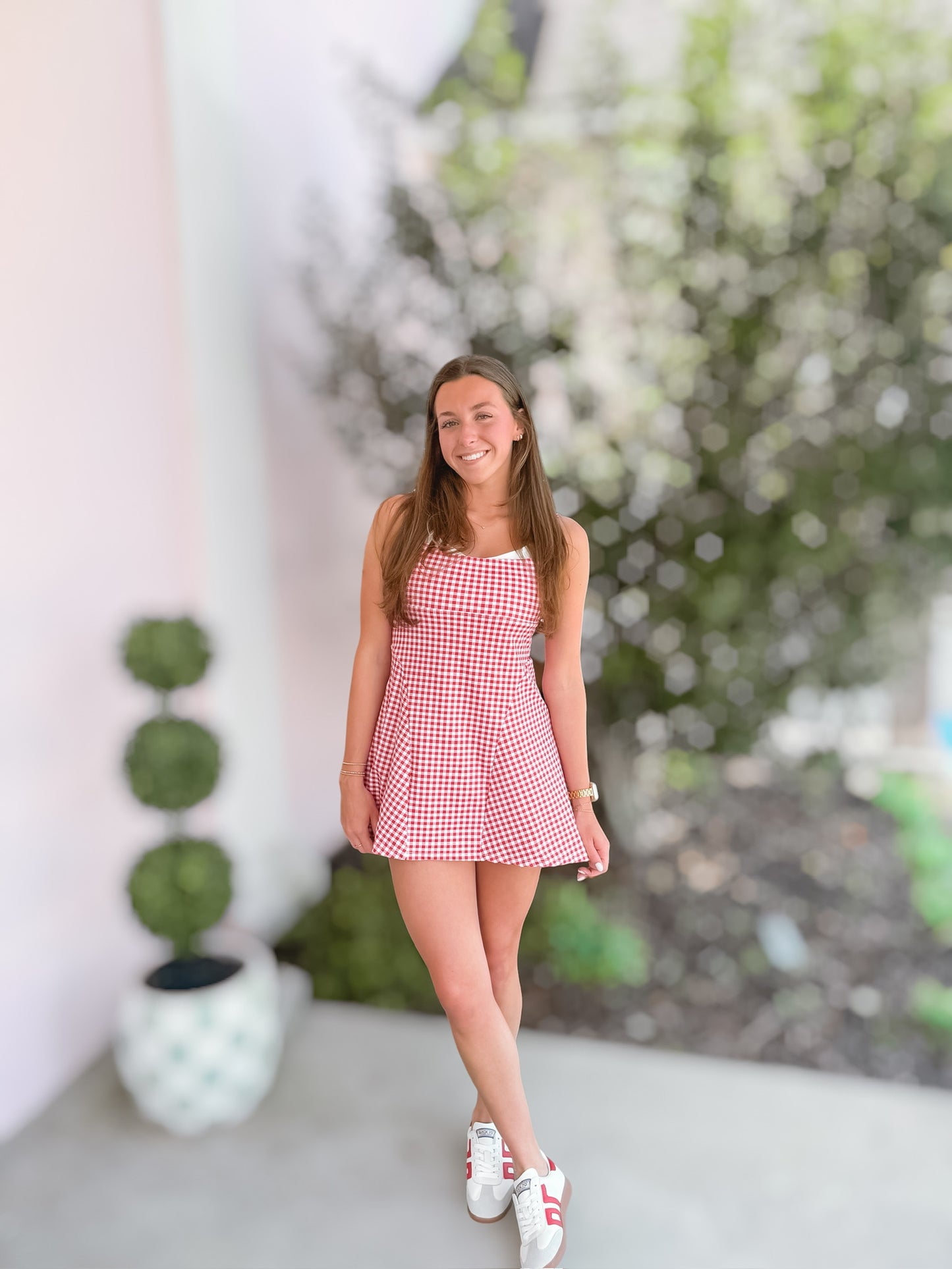 Gingham Print Double Layered Dress