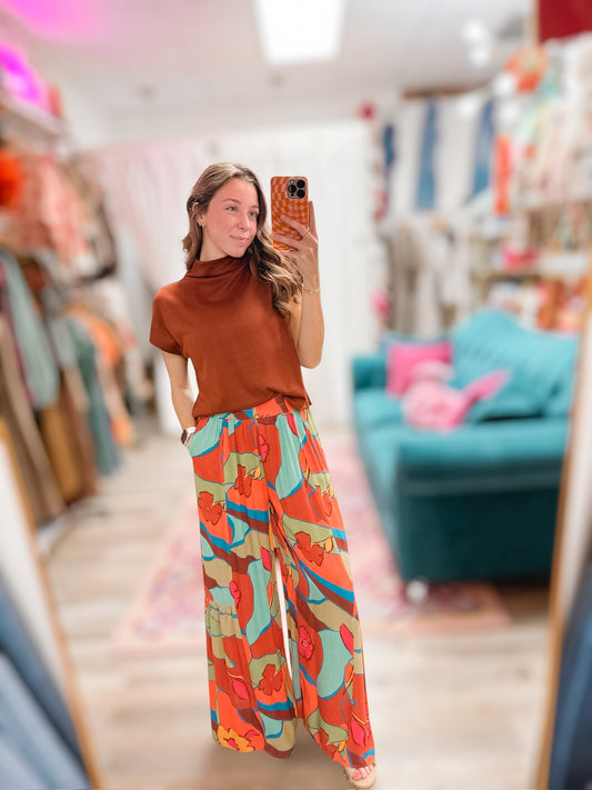Orange Bloom Fun Floral Pants