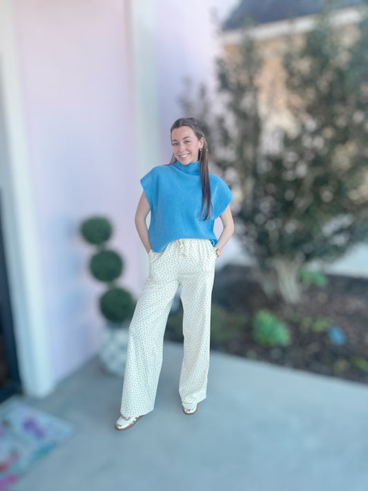 Cream Floral Drawstring Pants