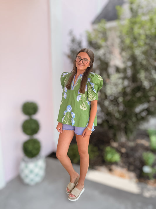 Wild Blue Floral Blouse