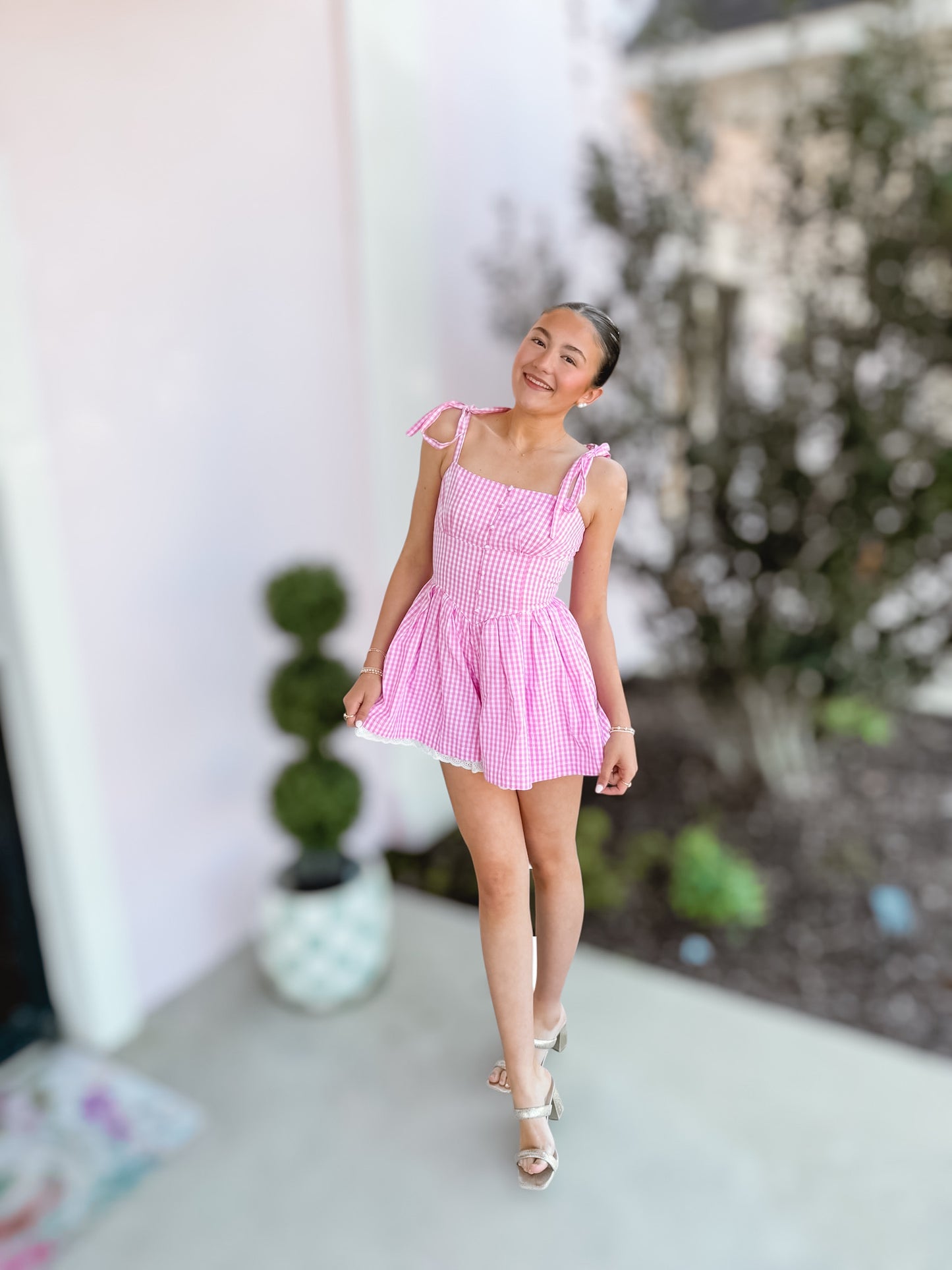 Pink Petals & Lace Corset Romper