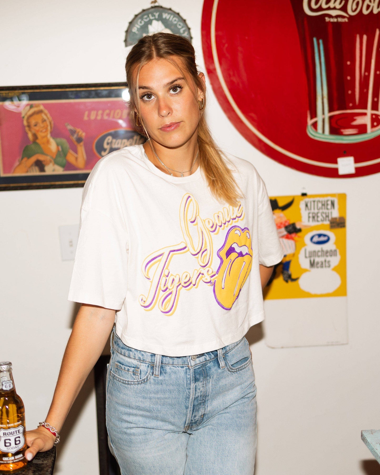 Rolling Stones LSU Geaux Tigers Malibu Off White Cropped Tee