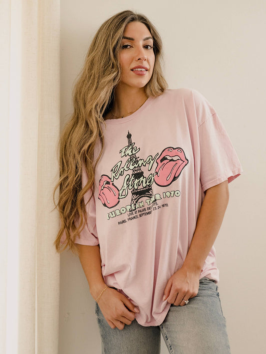 Rolling Stones Paris Puff Ink Pink Thrifted Graphic Tee