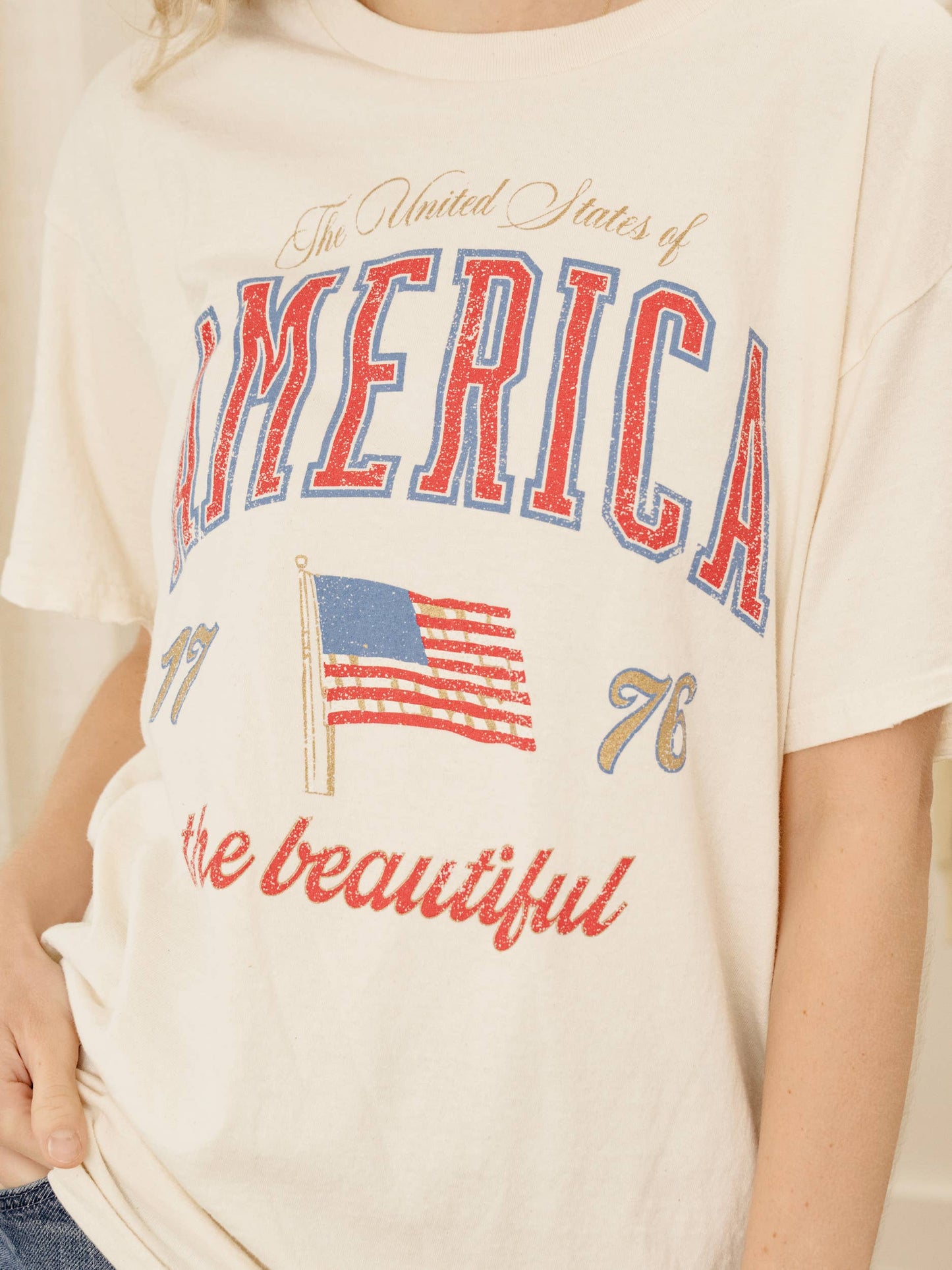 4th of July America USA Wave Arch Thrifted Graphic Tee