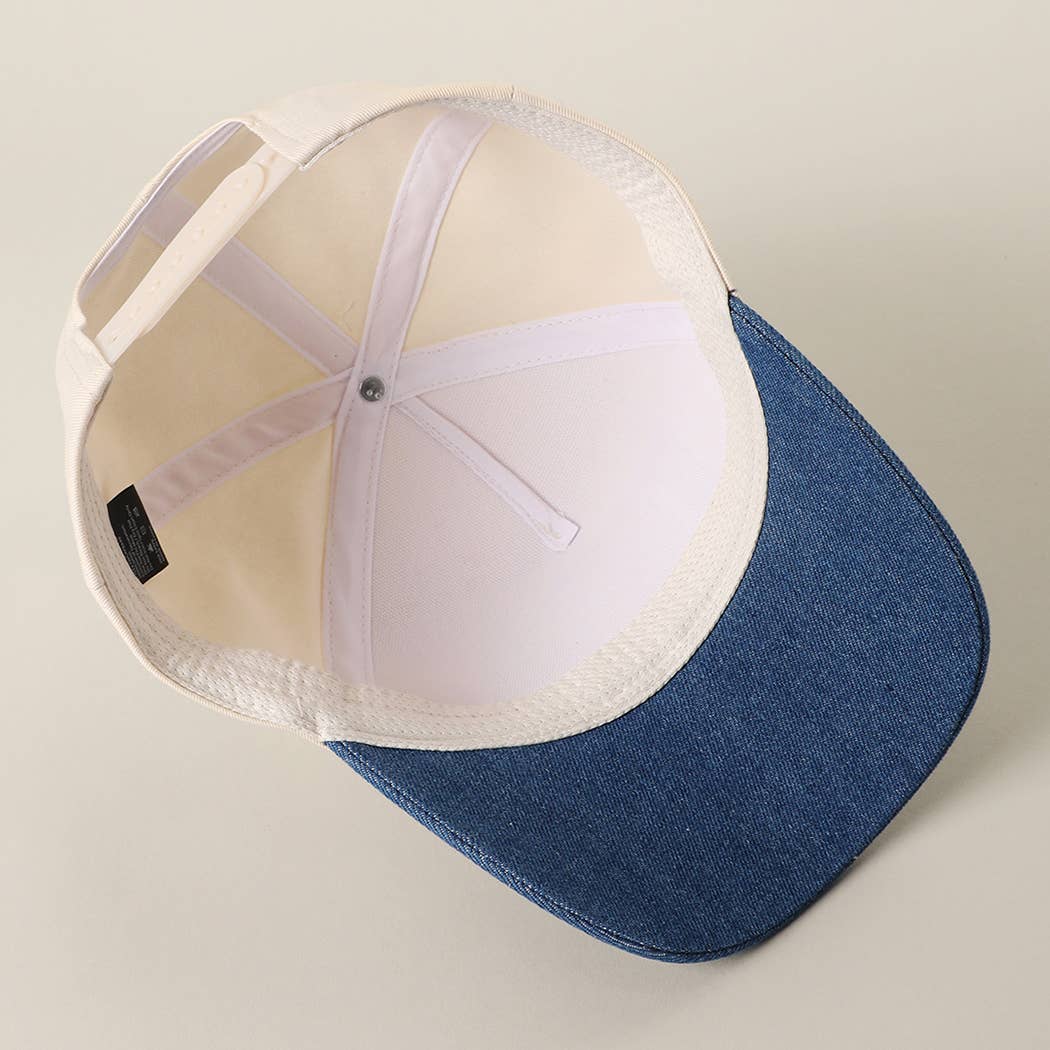 USA Gingham Letter Patch Star Brim Denim Cap