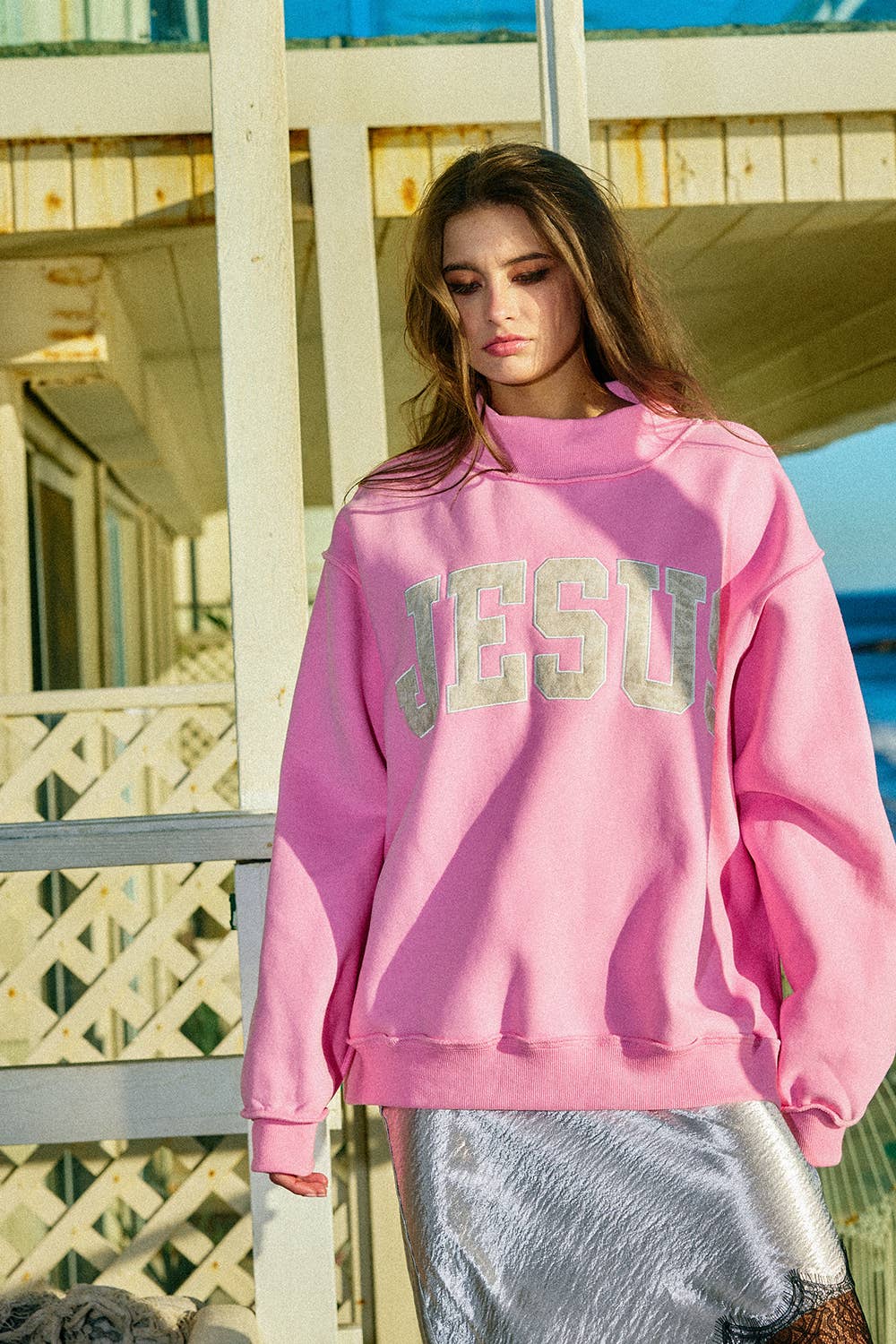 Jesus Embroidered Camouflage Mockneck Sweatshirt