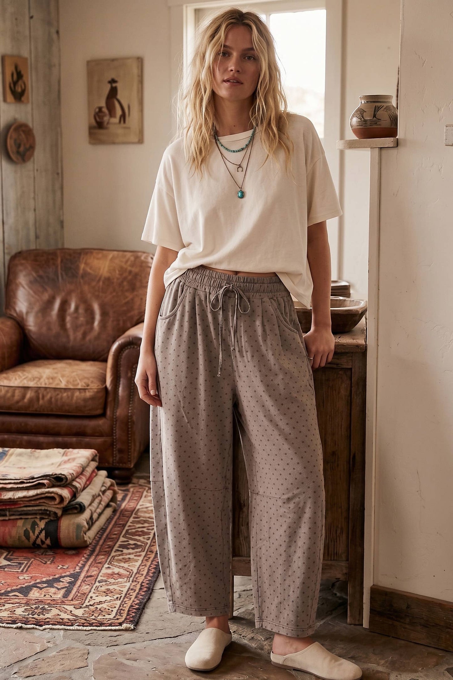 Micro Dot Mushroom Barrel Scuba Pants