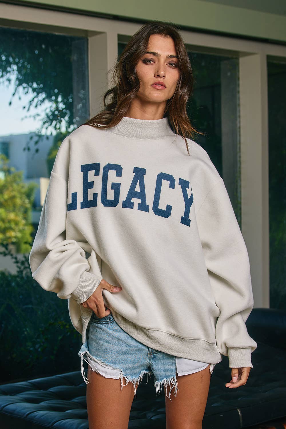 ‘FREEDOM/LEGACY' Print Reversible Mock Neck Sweatshirt