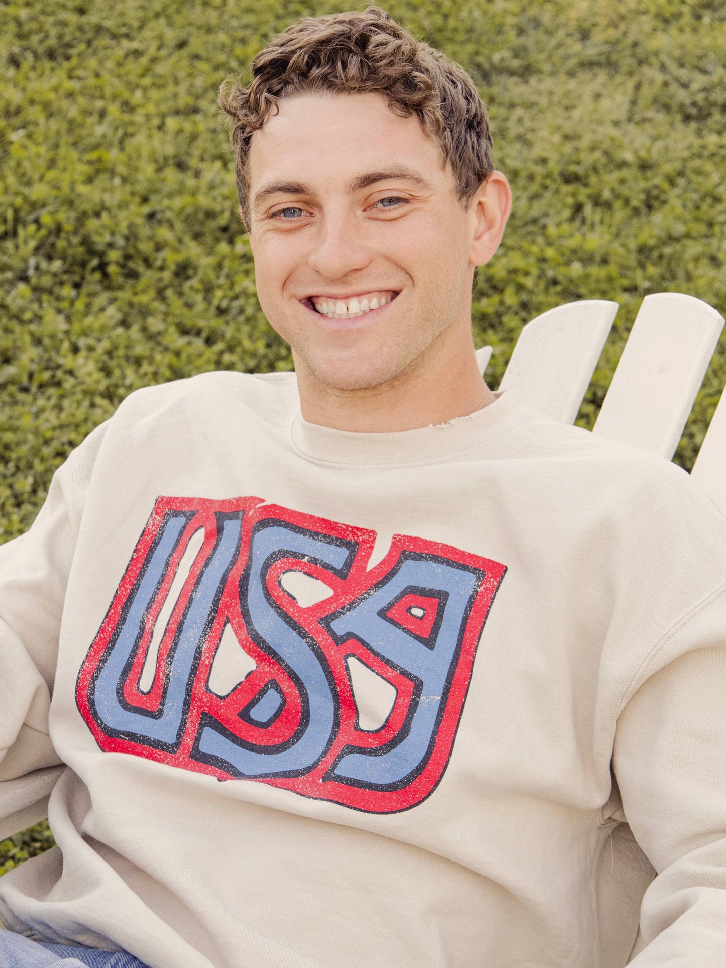 4th of July USA Monogram Sand Thrifted Graphic Sweatshirt