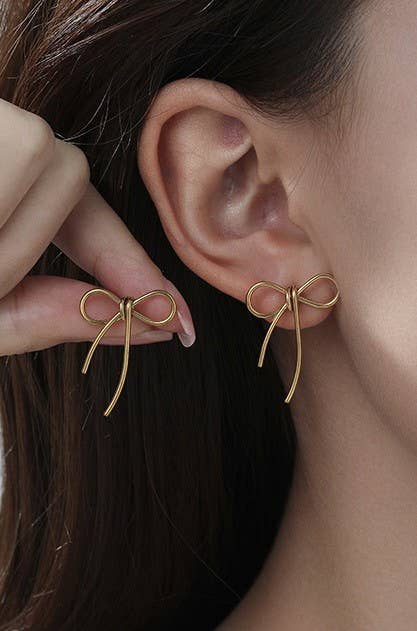 18K STAINLESS STEEL TARNISH FREE BOW EARRINGS | 40E0347: GOLD