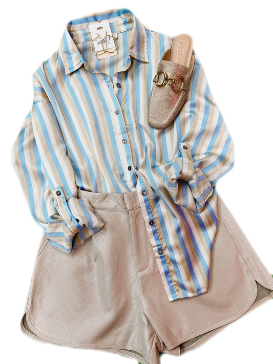 Lovely Striped Button Up Chambray