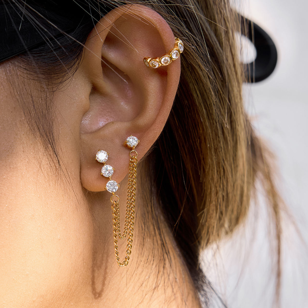 Tropez Chain Drop Earrings 18K Gold Water Resistant Non Tarnish