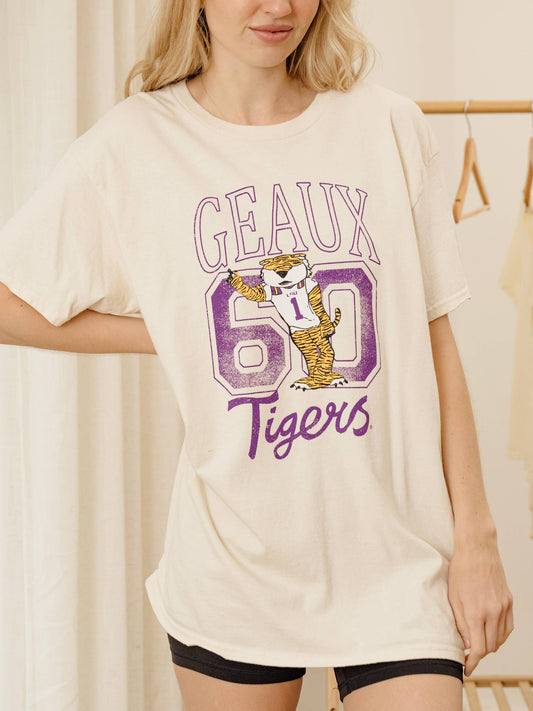 Geaux LSU Tigers Club Mascot Off White Thrifted Tee