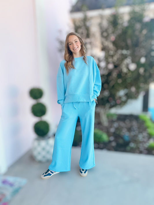 Corn Flower Blue Ribbed Pants Set