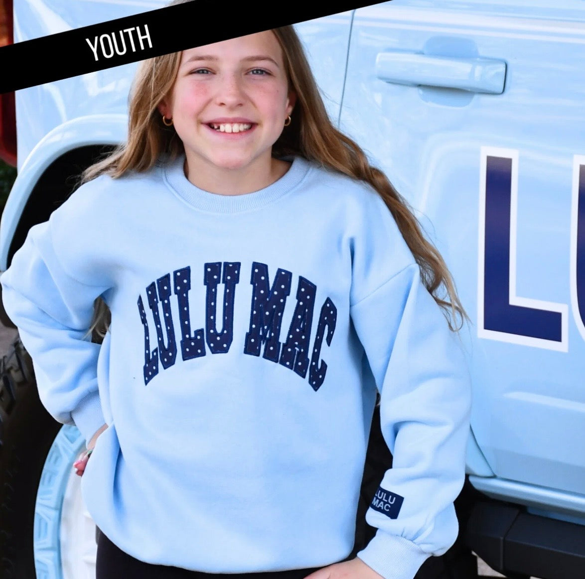 Youth Lt Blue/Navy Polka Dot Lulu Mac Sweatshirt