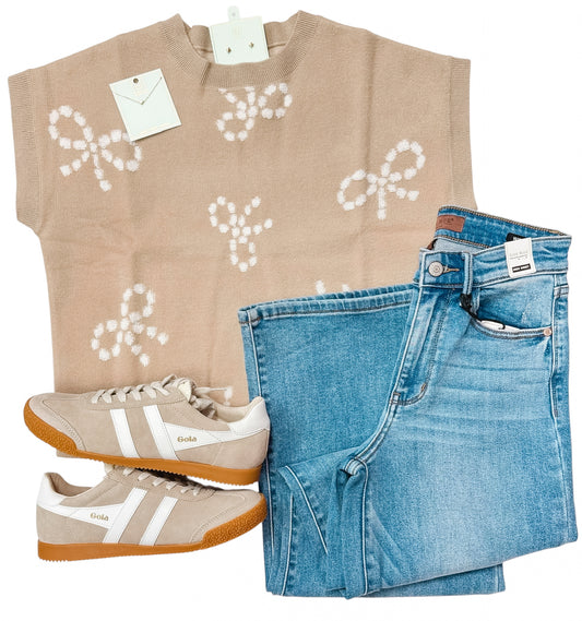 Southern Bow Taupe SS Sweater