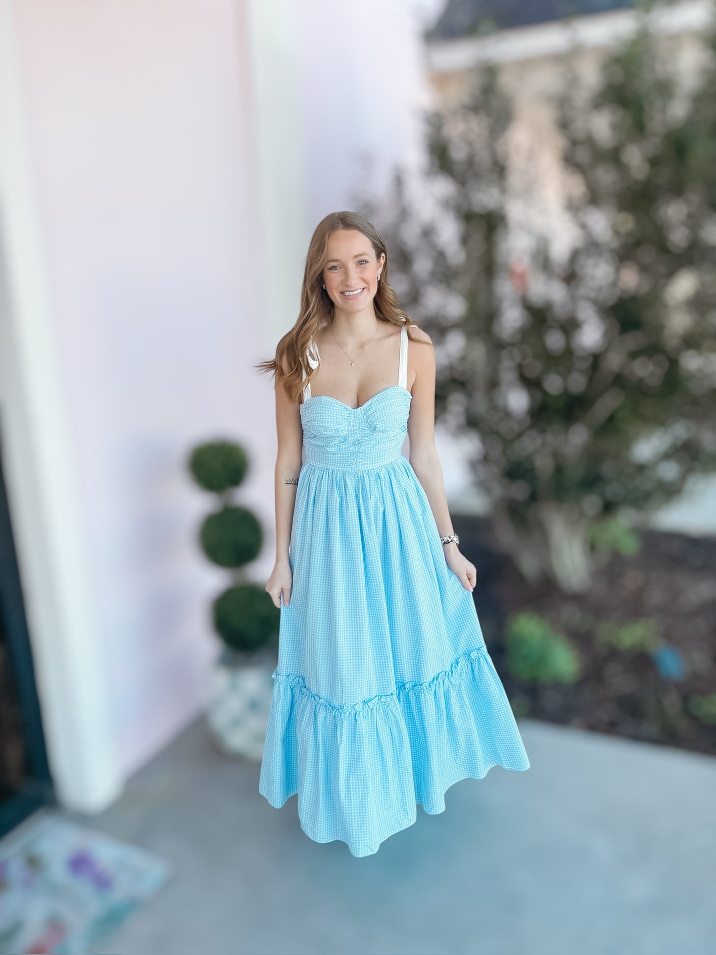 Blue Gingham Maxi Dress