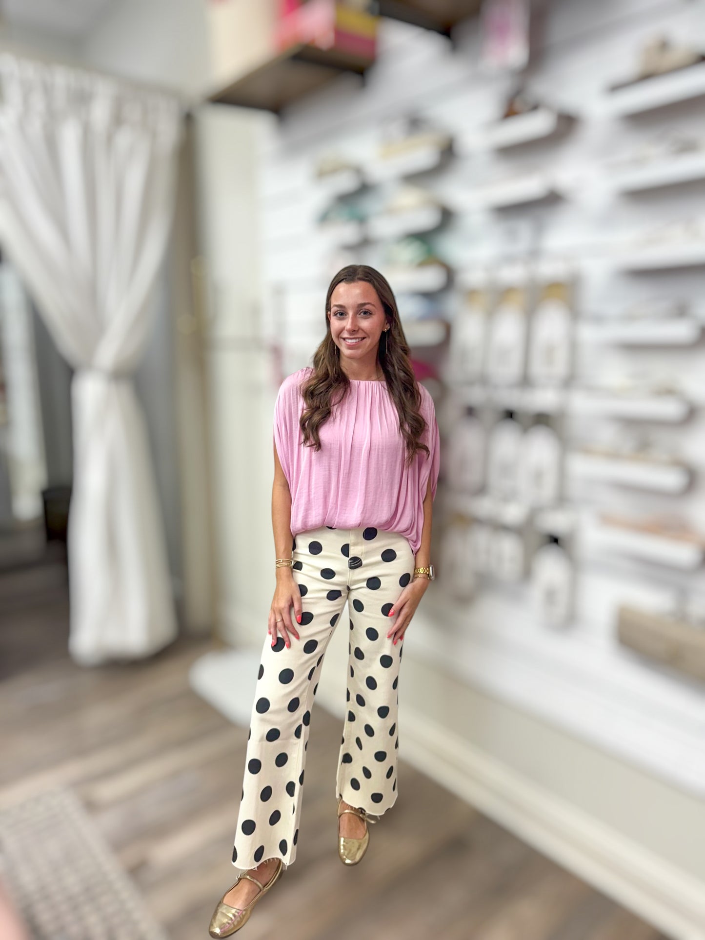 Big Polka Dot Stretchy Ivory Denim