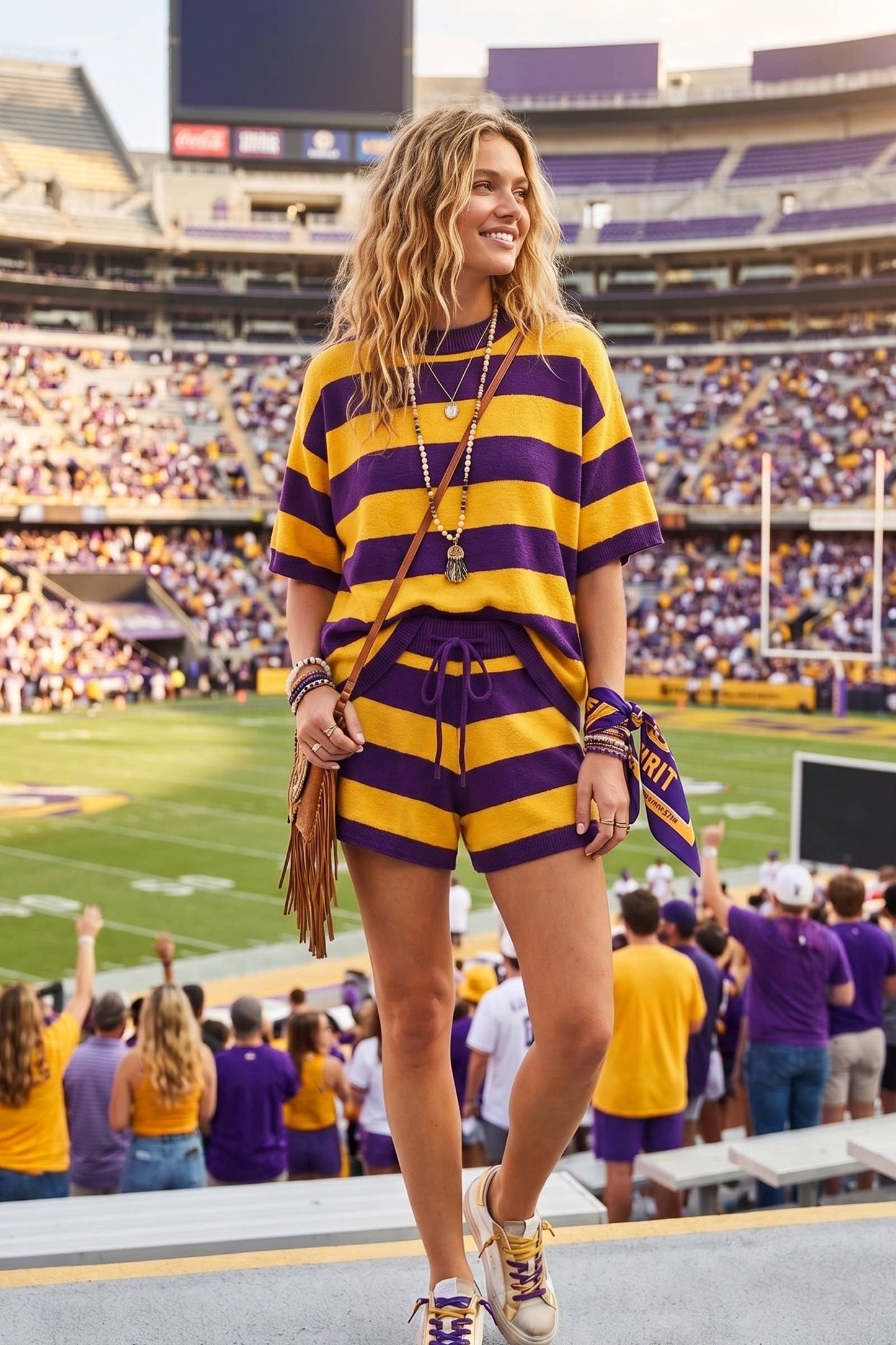 Purple & Gold Gameday Stripe Sweater Lounge Set