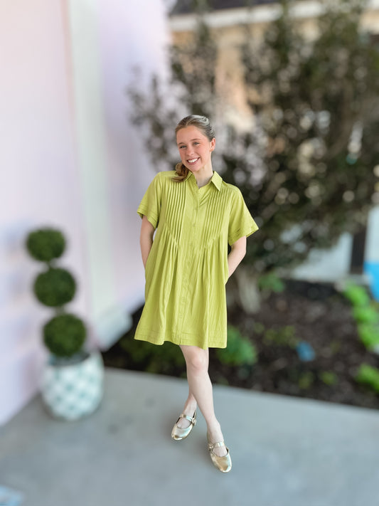 Sharing Chartreuse Pleated Dress