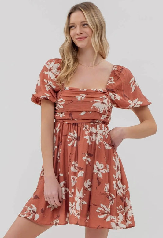 Terracotta Floral Mini Dress