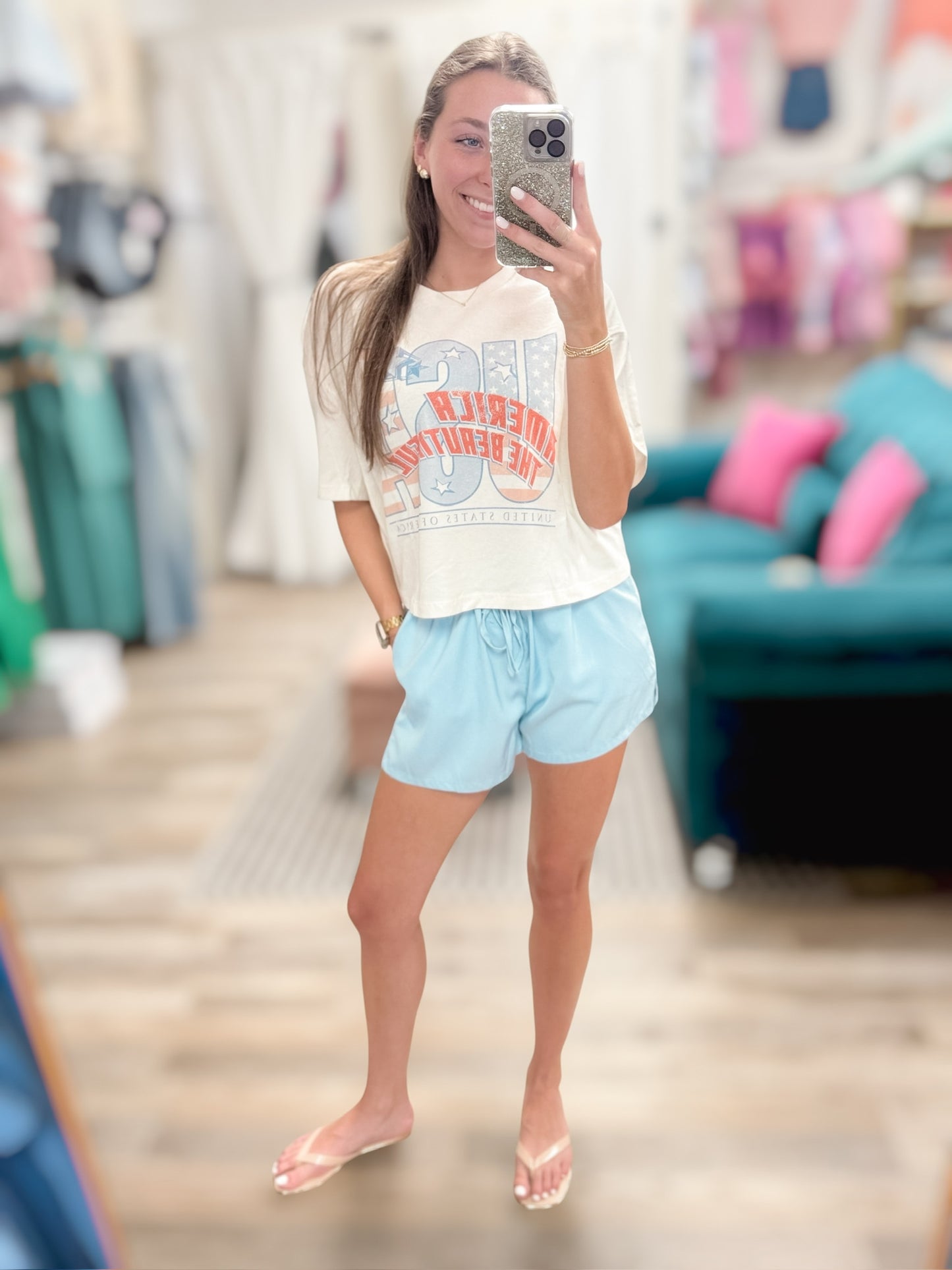 Lakeside Light Blue Drawstring Shorts