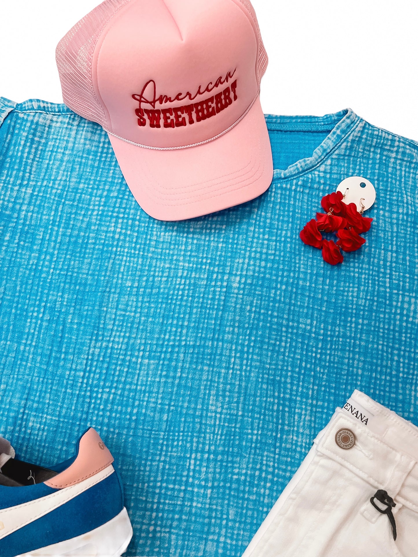 Too Good Gauze Acid Washed SS Top Teal