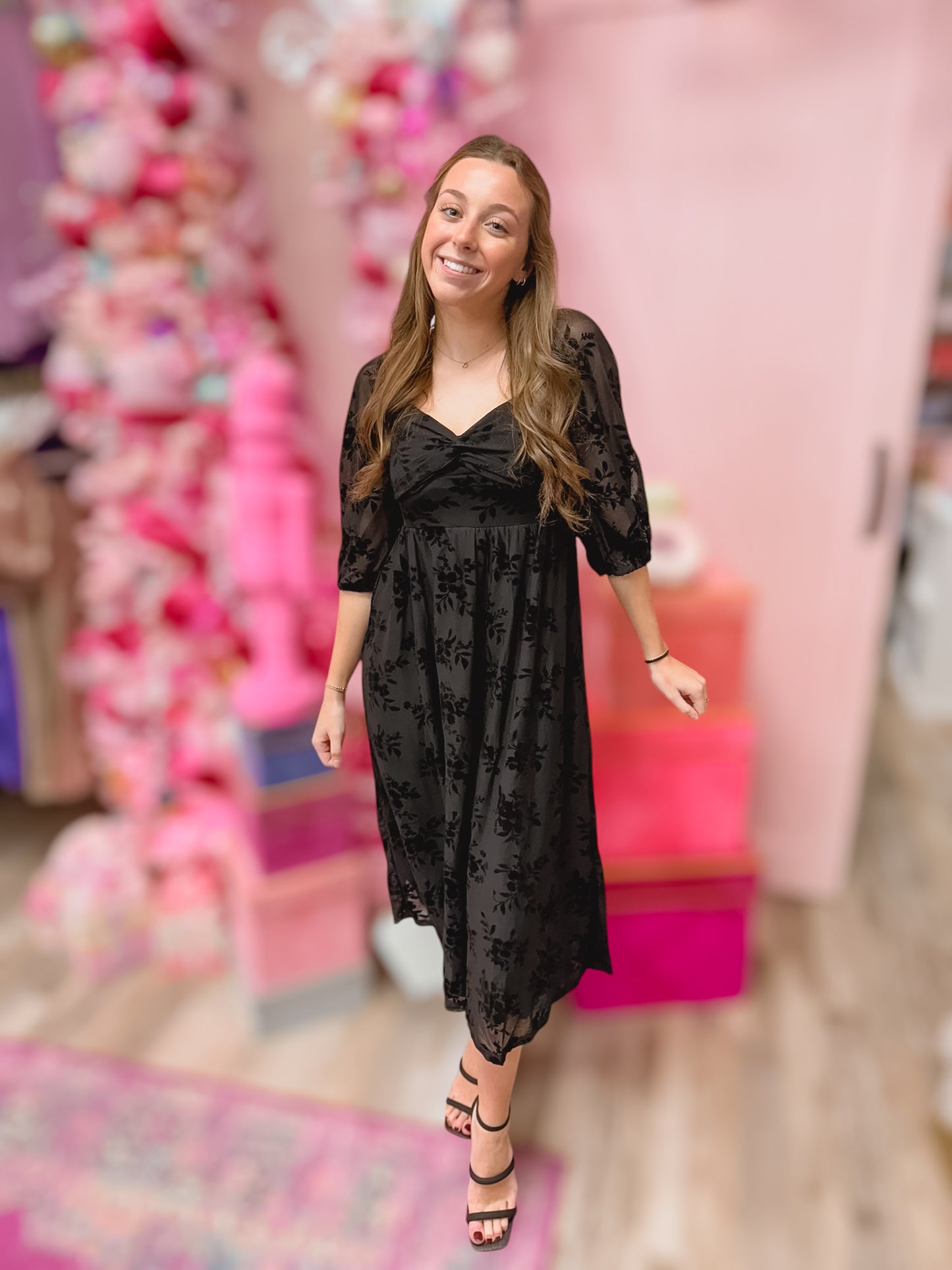 True To You Black Velvet Floral Dress