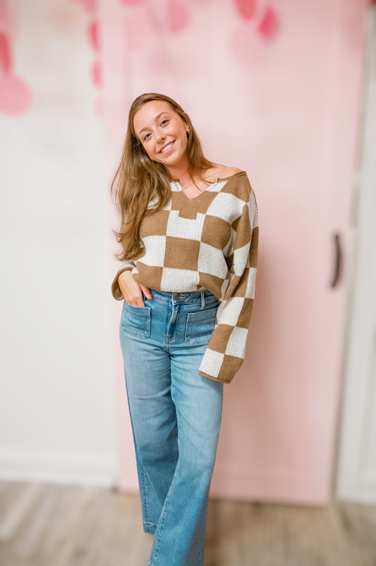 Mocha Etched Checkered Sweater